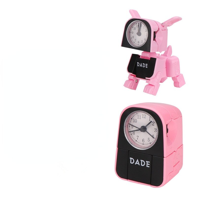 para estudiantes chico lindo Mini reloj de alarma de dibujos animados Perro Robot Reloj de escritorio divertido Reversible de juguete dormitorio despertar reloj aguja de reloj: pink No Battery