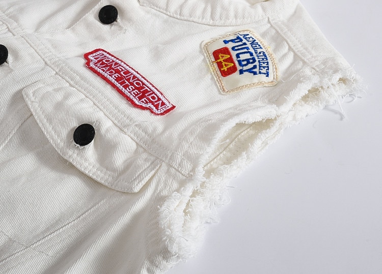 DIMUSI Herbst Mens Jahrgang Denim Weste Männlichen Weißen Zerrissene Ärmellose Jacken Männer Hüfte hüpfen Streetwear See Jean Westen Kleidung
