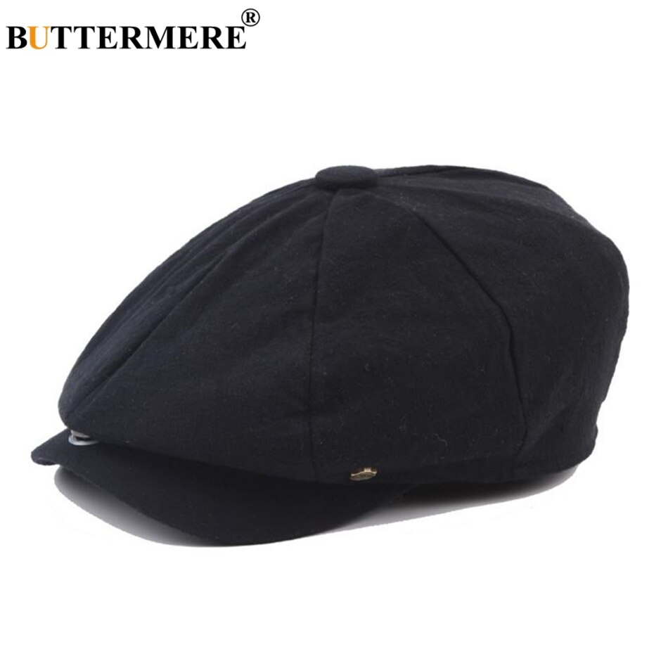 Lusofie Herenhoed - Verstelbare Platte Pet, Krantenjongenspet, Cabbie, Ierse Gatsby, Vismuts, Golfpet - Katoen, Zwart, One Size