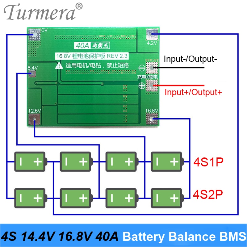 Turmera 4S 40A Evenwichtige Bms 14.4V 16.8V 18650 21700 26650 Lithium Batterij Protected Board Voor Schroevendraaier Boor en Koplamp Gebruik