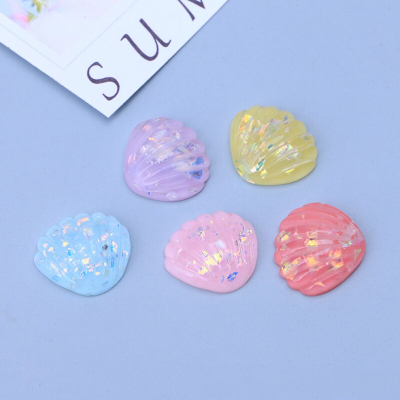 10Pcs Leuke Mix Kleur Vergulde Schelpen Plat Hars Cabochons Scrapbooking Diy Sieraden Craft Decoratie Ab Kleur Glitter Schelpen
