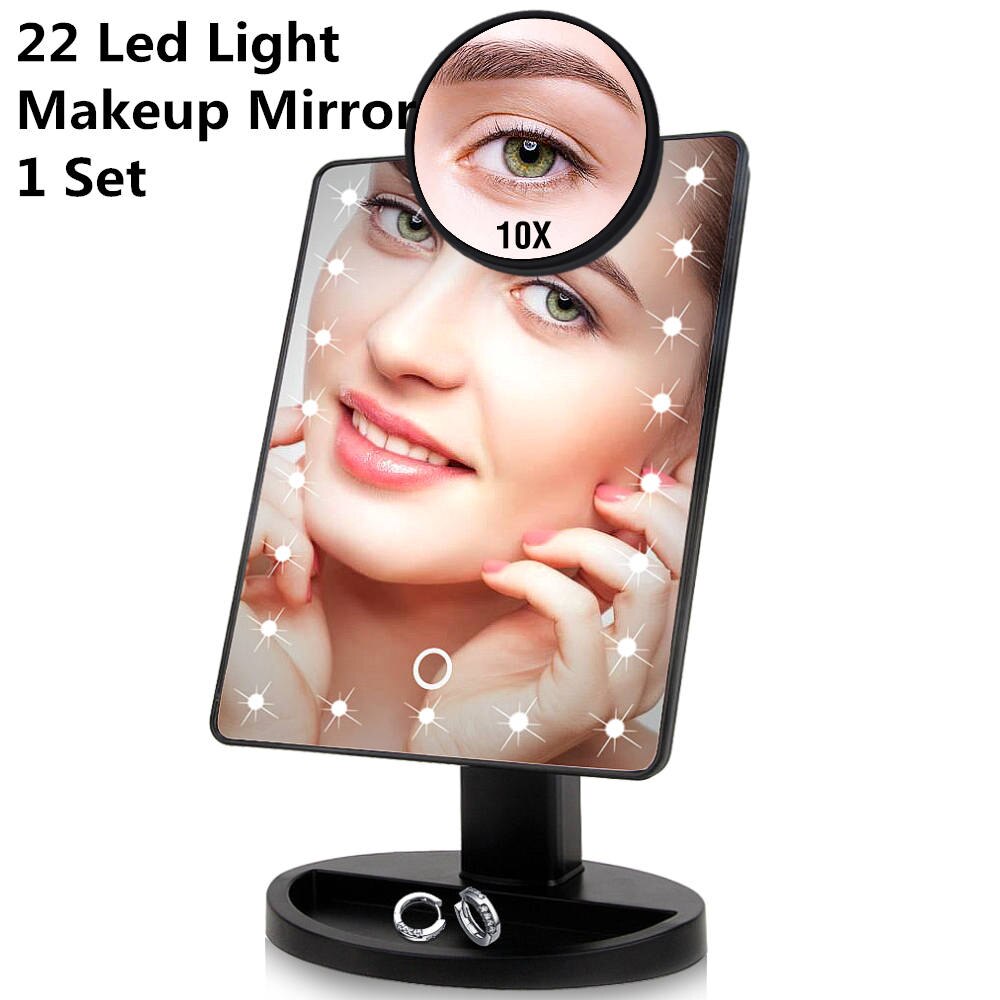 LED Touch Screen Makeup Mirror Vanity Mirror With 16/22 LED Lights Health Beauty Adjustable Countertop 180 Rotating: 22 LED Set B