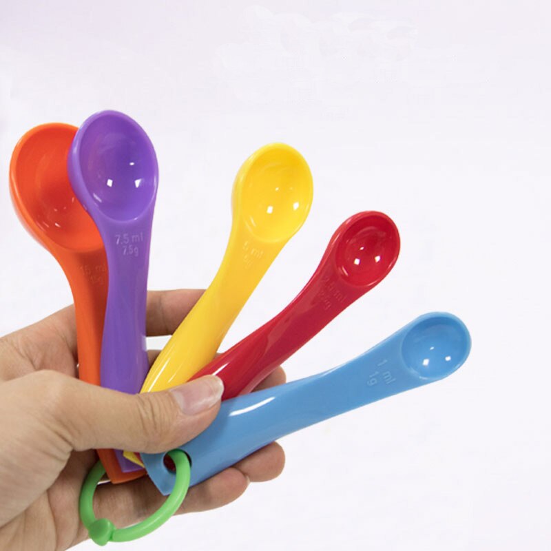 5Pcs/set Lovely Colorful Plastic Measuring Cups Measure Spoon Kitchen Tool Kids Spoons Measuring Set Tools For Baking Coffee Tea