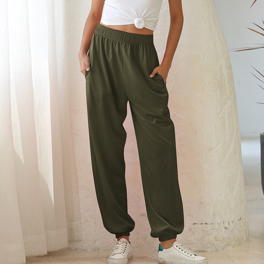 Casual dames losse broeken wijde pijpen joggingbroeken broeken plus size hoge taille broeken streetwear koreaanse joggingbroeken broeken voor vrouwen: Groen 2 / S