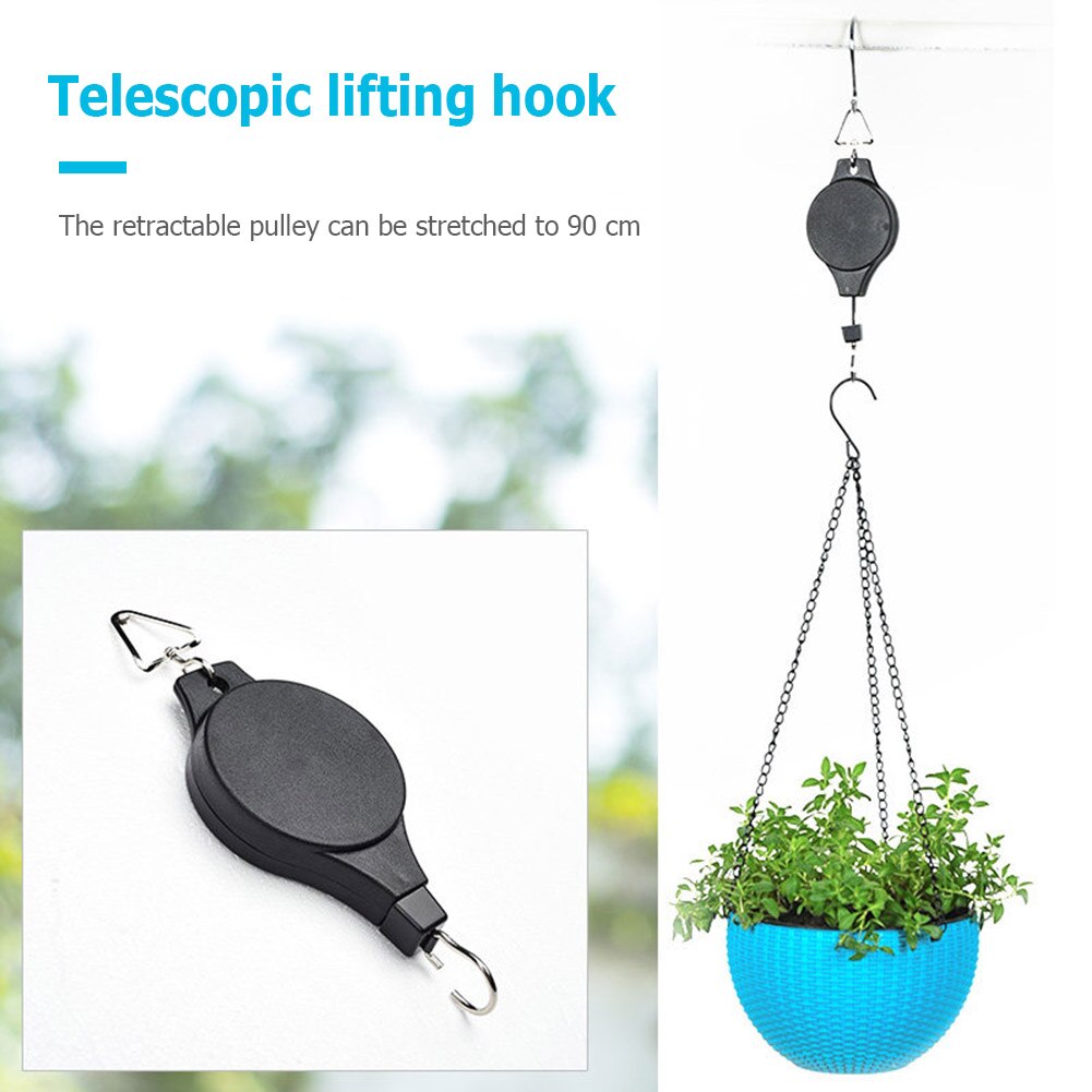 Retractable Hanging Plant Potted Telescopic Hook Garden Orchid Pots Pulley Pull Down Hanger Bird Cage Free Wheeling Lifting Hook