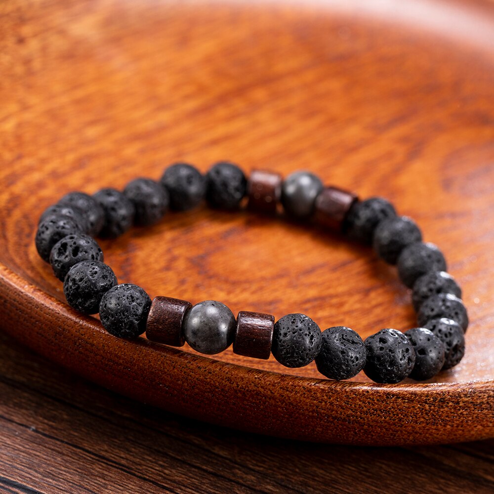 Pulsera de para hombre y mujer, con piedras de Lava, elasticidad, Yoga y cuentas, de joyería