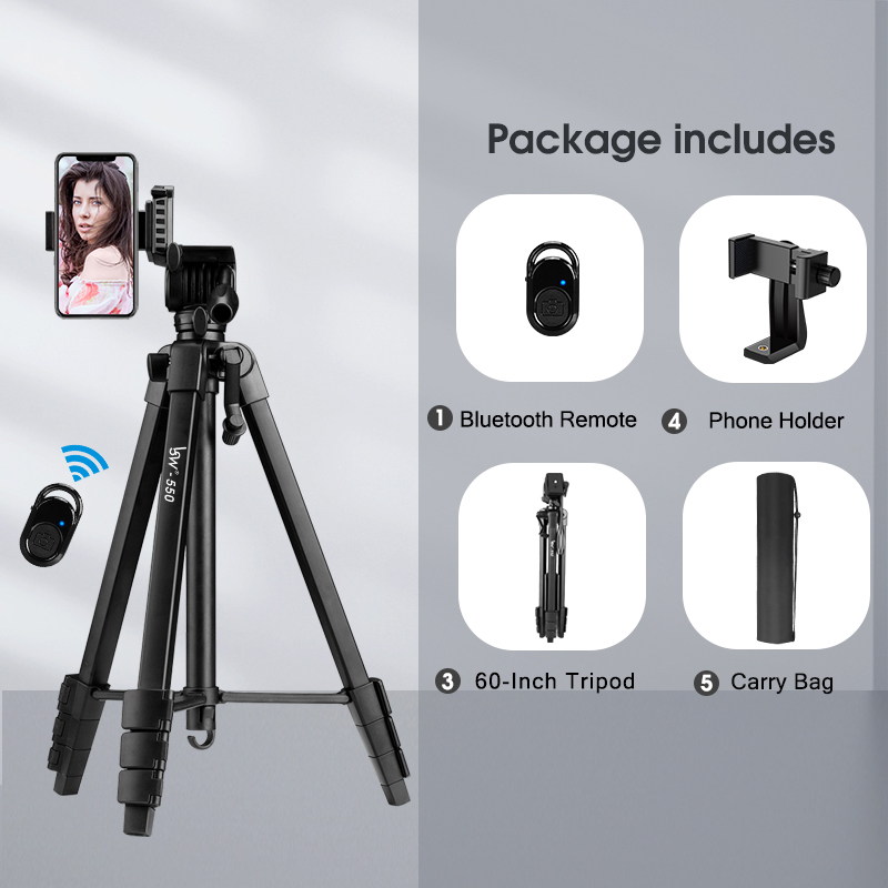 Stativ för 152cm kameror för dslr/slr med vätskehuvud i aluminium, fotostativ med telefonhållare &amp; avlägsen: Hållare fjärrstativ