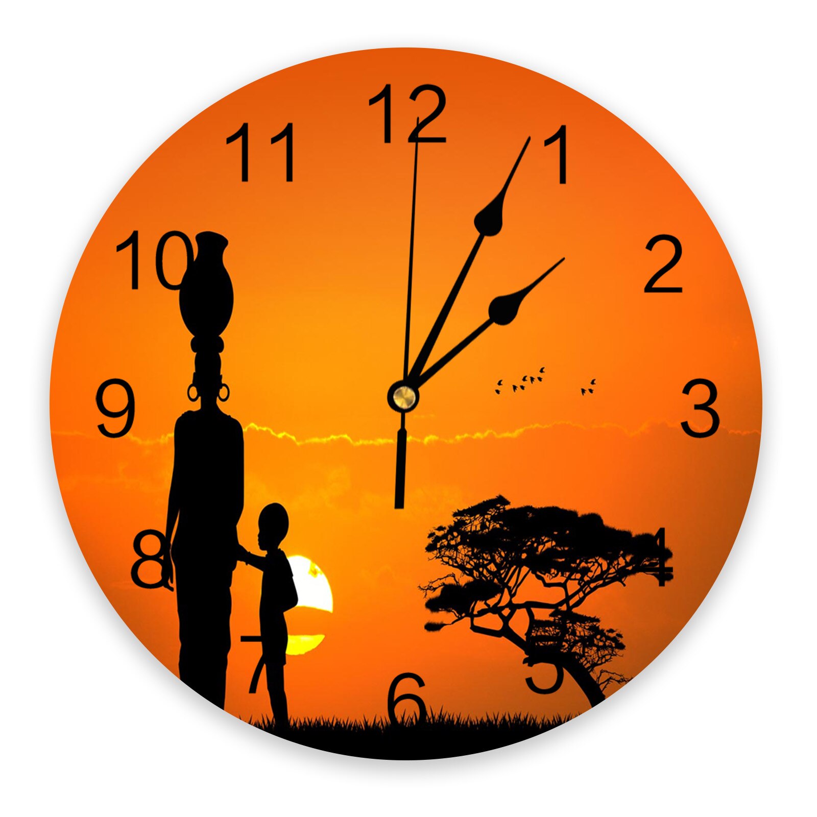 Sunset African Woman Child Bird Wall Clock Home Decor Silent Wall Clock Modern Living Room Decor Wall Digital Clock