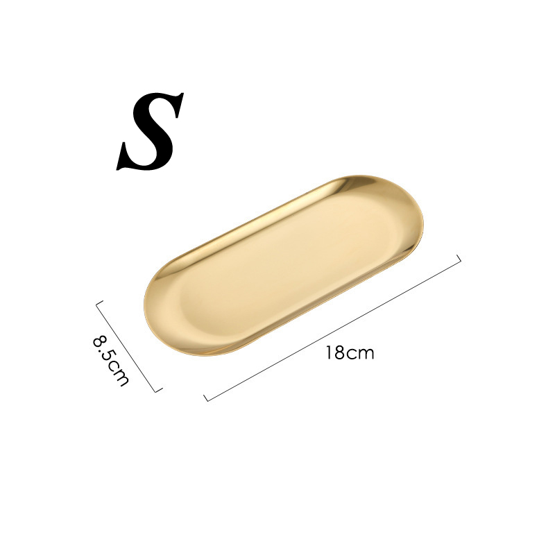 Stainless Steel Tray Oval Heart Round Plate Jewelry Storage Tray Nordic Style Cosmetic Organizer Dessert Dining Kitchen Plate: Oval-golden-small