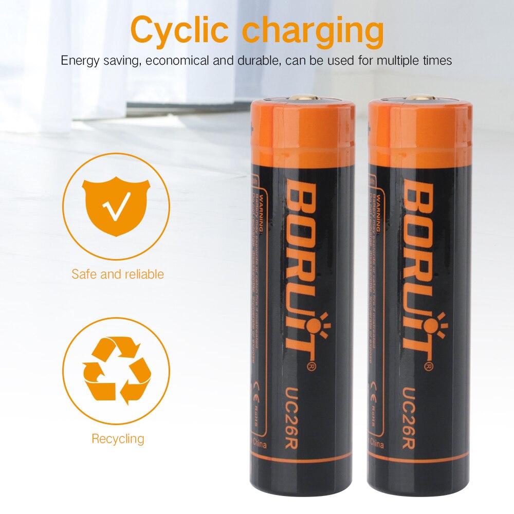 BORUiT 100% Original 18650 3.7 v 2600/2200/4000mAh Lithium Rechargeable Battery For Flashlight Headlamp Batteries