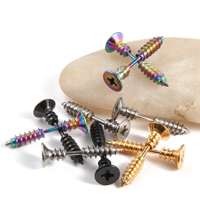 1Pc/2Pc Punk Stijl Roestvrij Staal 10 Kleuren Stud Oorbellen Mannen Vrouwen Oor Sieraden Rock Gothic Unisex piercing Oorbel