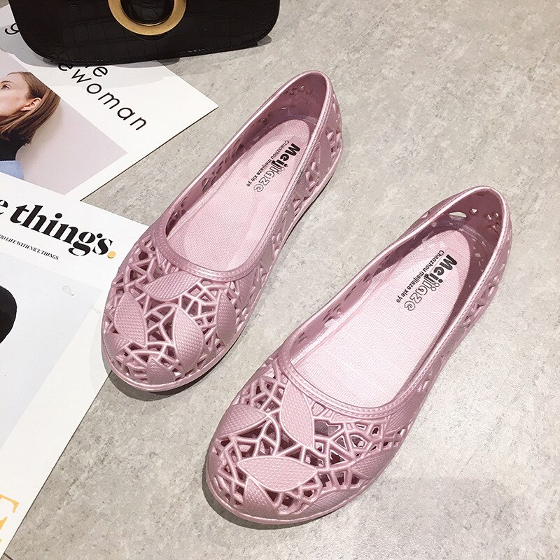 Flower Plastic Shoes Summer Women Sandals Slip On Casual Shoes Female Flats Sandals for Beach Jelly Shoes White: Pink / 38