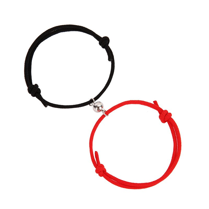 2 teile/satz Sonne Mond Paar Armbänder verrotten Schnur Freundschaft Schmuck Magnetische Glocken Perlen Einstellbare Seil Armbinde Handgemachten Schmuck: rot einstellen