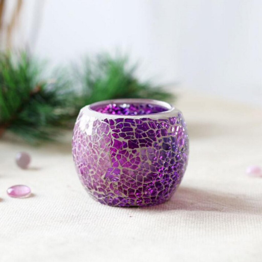 Candelabro de vidrio manchado de mosaico hecho a mano, taza de luz de té, maceta de flores de planta pequeña: G