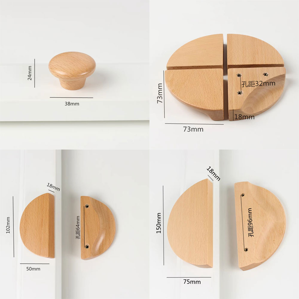 Solid Wood Semicircle Kitchen Cabinet Handles Beech/Walnut Bedroom Wardrobe Pulls Quadrant Cupboard Door Knobs Cabinet Hardware: 4XL / black