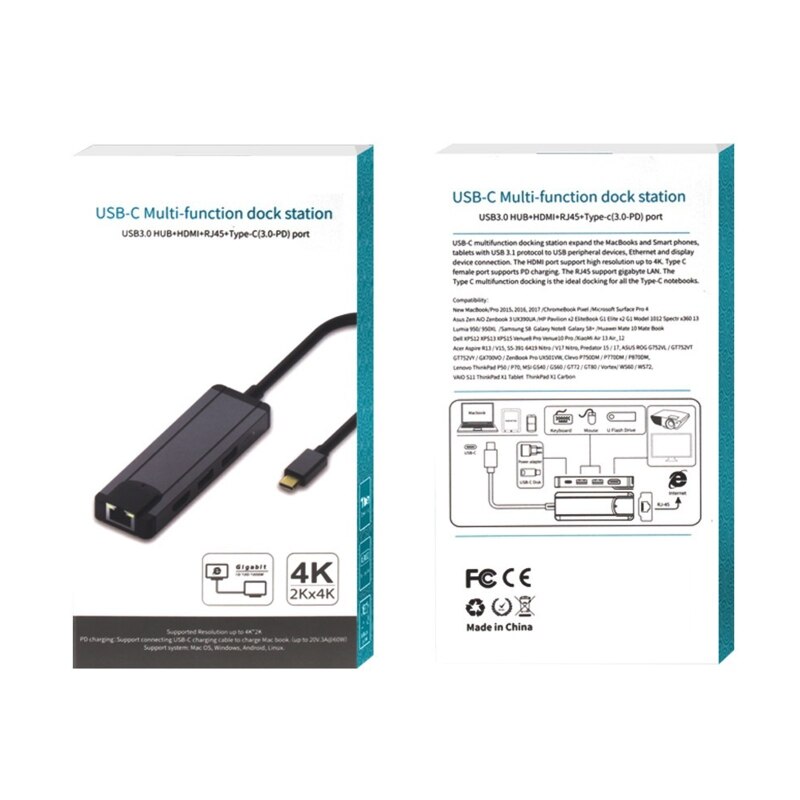 High-speed Transmission 5 Port USB 3.0 Data Hub USB-C Multiport Adapter with 4K HDMI-compatible USB C PD Charging