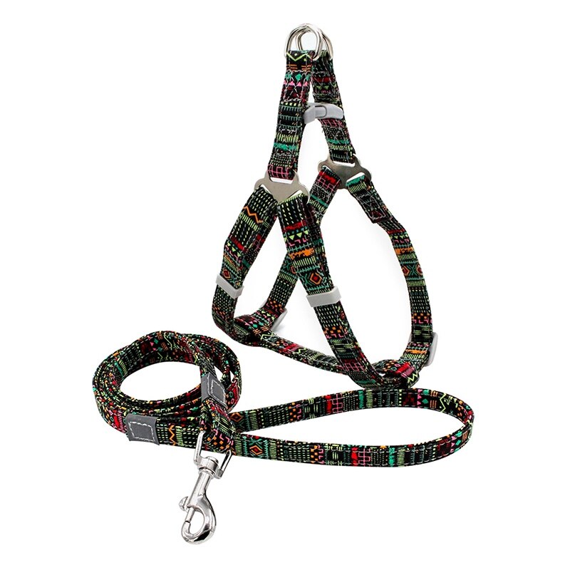 Indische Stijl Dog Harness en Leash Set Hond Canvas Band Vest En Trekkabel Voor Outdoor Lopen Voor Kleine Medium huisdieren: E