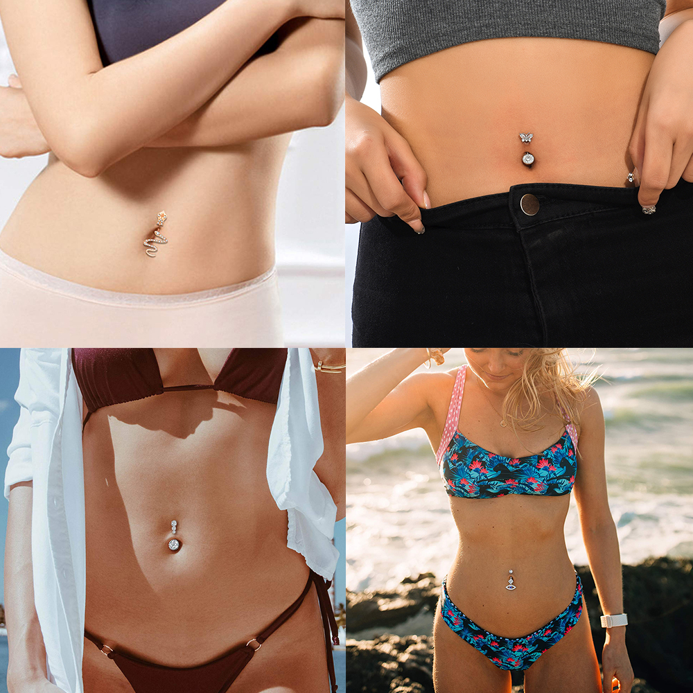 1PC Gold Color Series Crystal Belly Button Rings Snake Flower Heart Belly Ring for Women Stainless Steel Dangled Navel Piercing