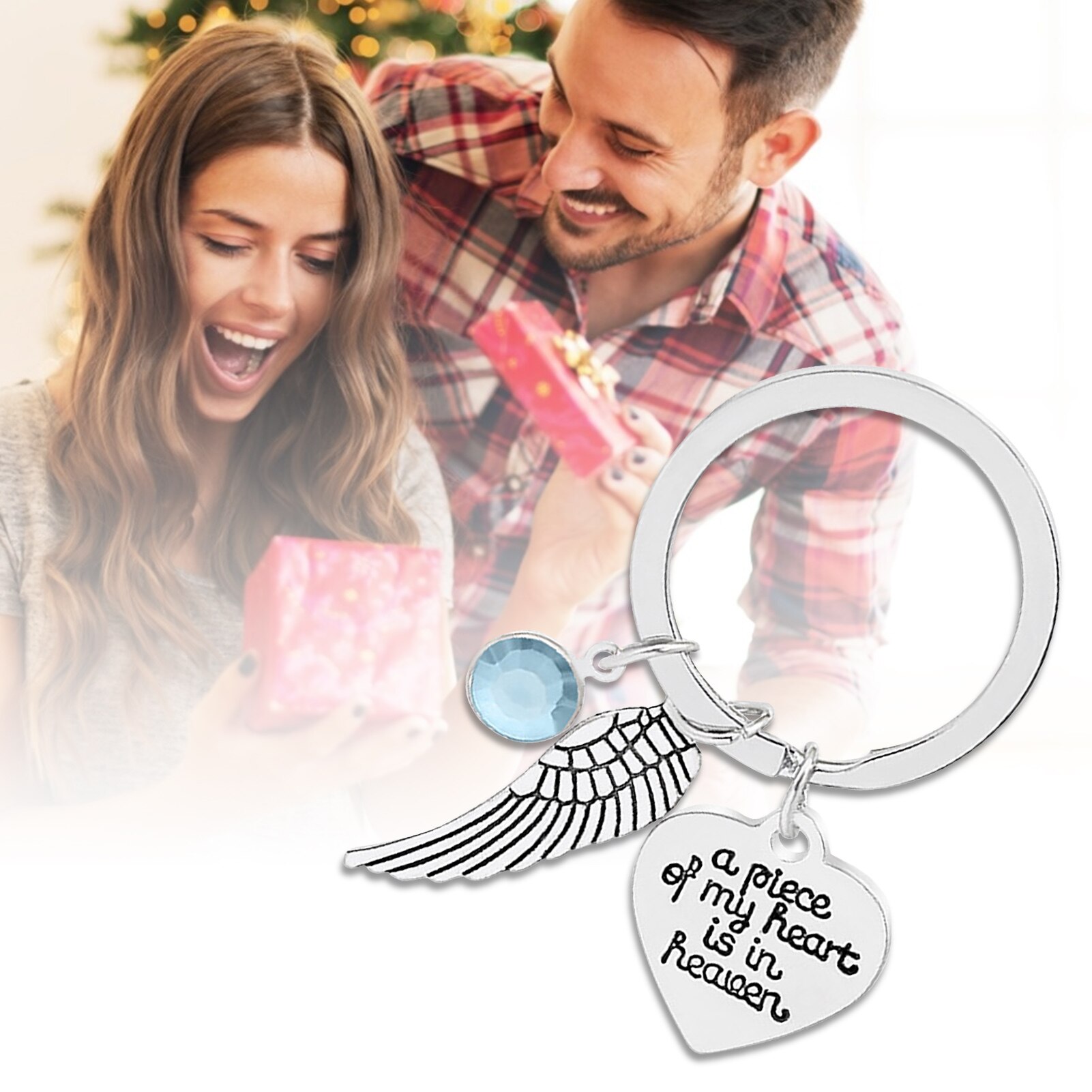 Memorial Keychain A Piece of My Heart is in Heaven Angel Wing Key Chain Memorial Dad Keychain Loss of Father Sympathy