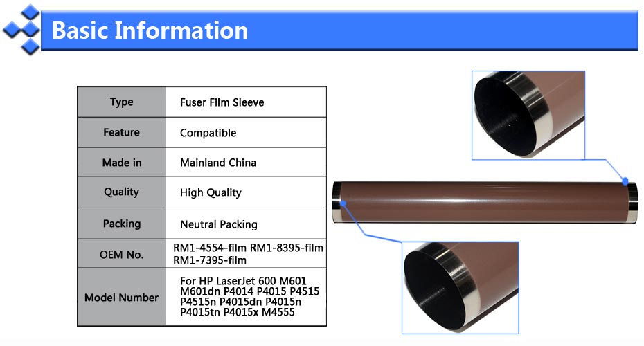 1X 互換定着フィルムスリーブの Hp LaserJet 600 M601 M601dn P4014 P4015 P4515 P4515n P4015dn P4015x M4555