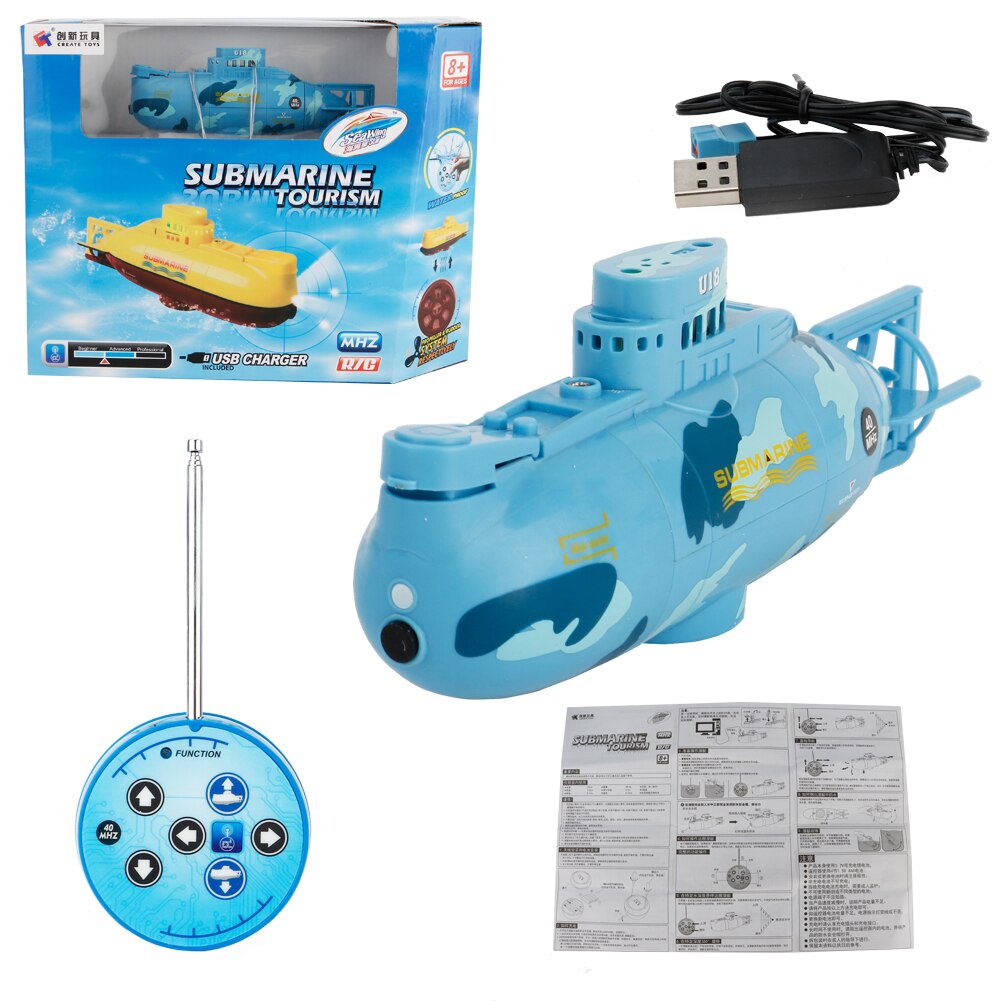 ! ASHADOW Mini Afstandsbediening Submarine Hoge Snelheid Speelgoed Oorlogsschip RC Model Kids Verjaardagscadeautjes Jongens Speelgoed rc boot: Blue