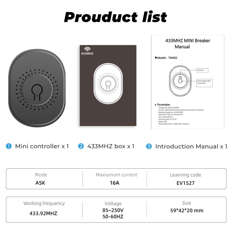 16A mini 433MHZ two-way switch wireless switch timing function switch requires WIFI or APP, two-way switch connection for home