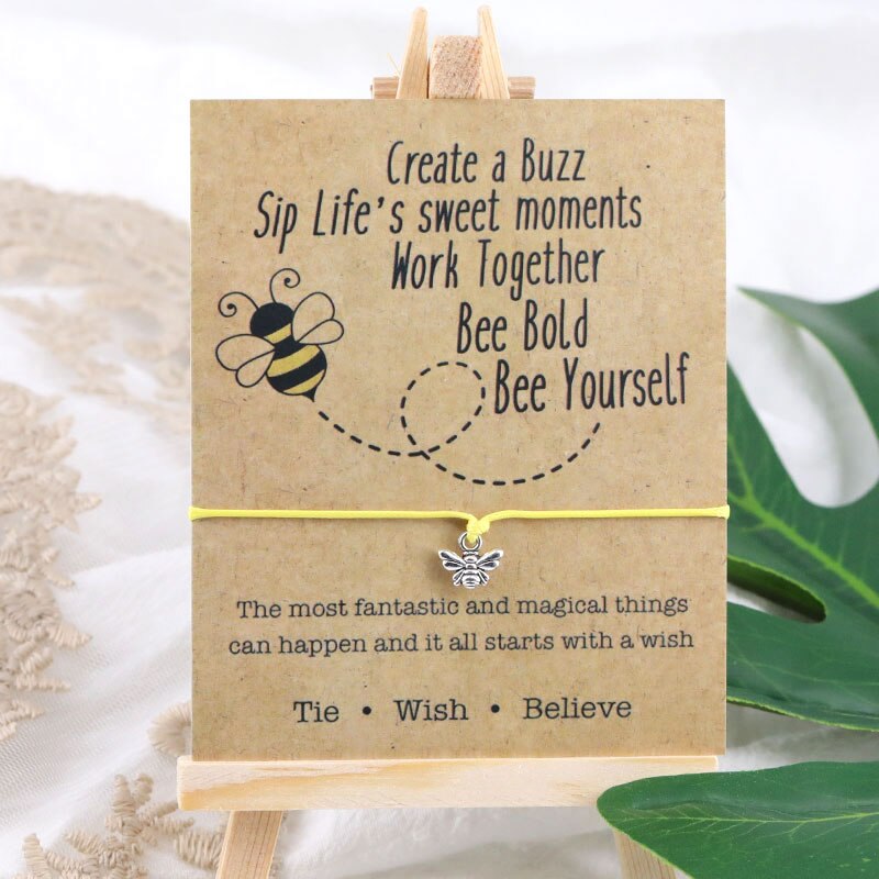 Be Happy Honey Bee Wish Bracelet Adjustable Bee Pendant Bracelet Bee Jewelry Bee Cord Bracelet for Women Men Friendship: Yellow