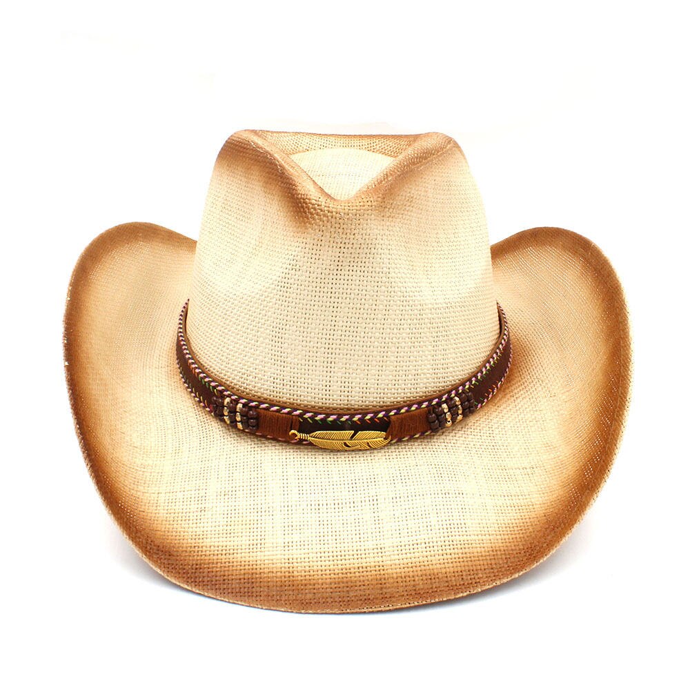 Sombrero vaquero de paja con banda de cuero de para Hombre y mujer, Sombrero occidental, gorros de vaquera, talla 58CM: C8-BCU