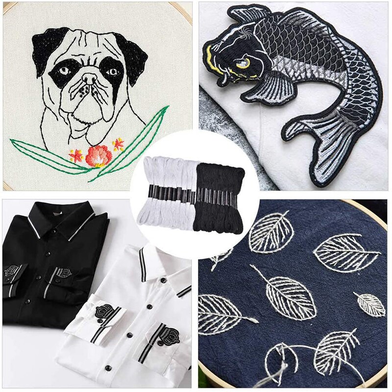 Black And White Cross Stitch Thread Embroidery Floss Skeins Black Color Hand Sewing Threads DIY Craft Needlework