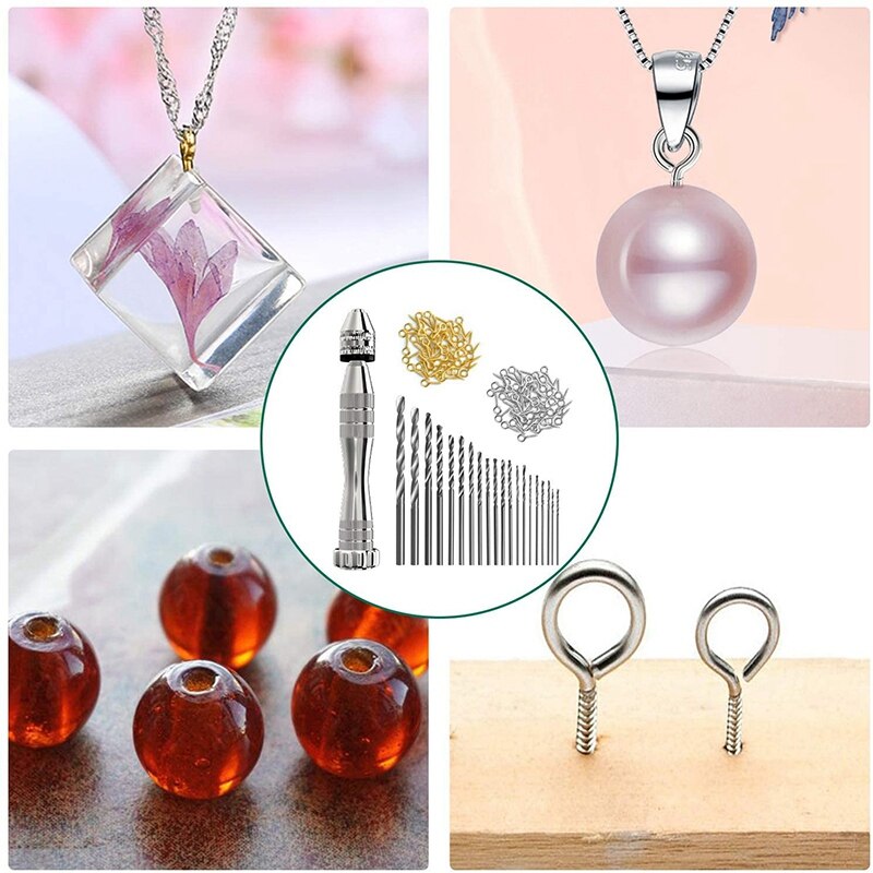 Pin Vise Hand Drill ,With 24 Pieces Twist Drill Bits and 100 Pieces Eye Screw Pins for Resin Wood Keychain Making CNIM
