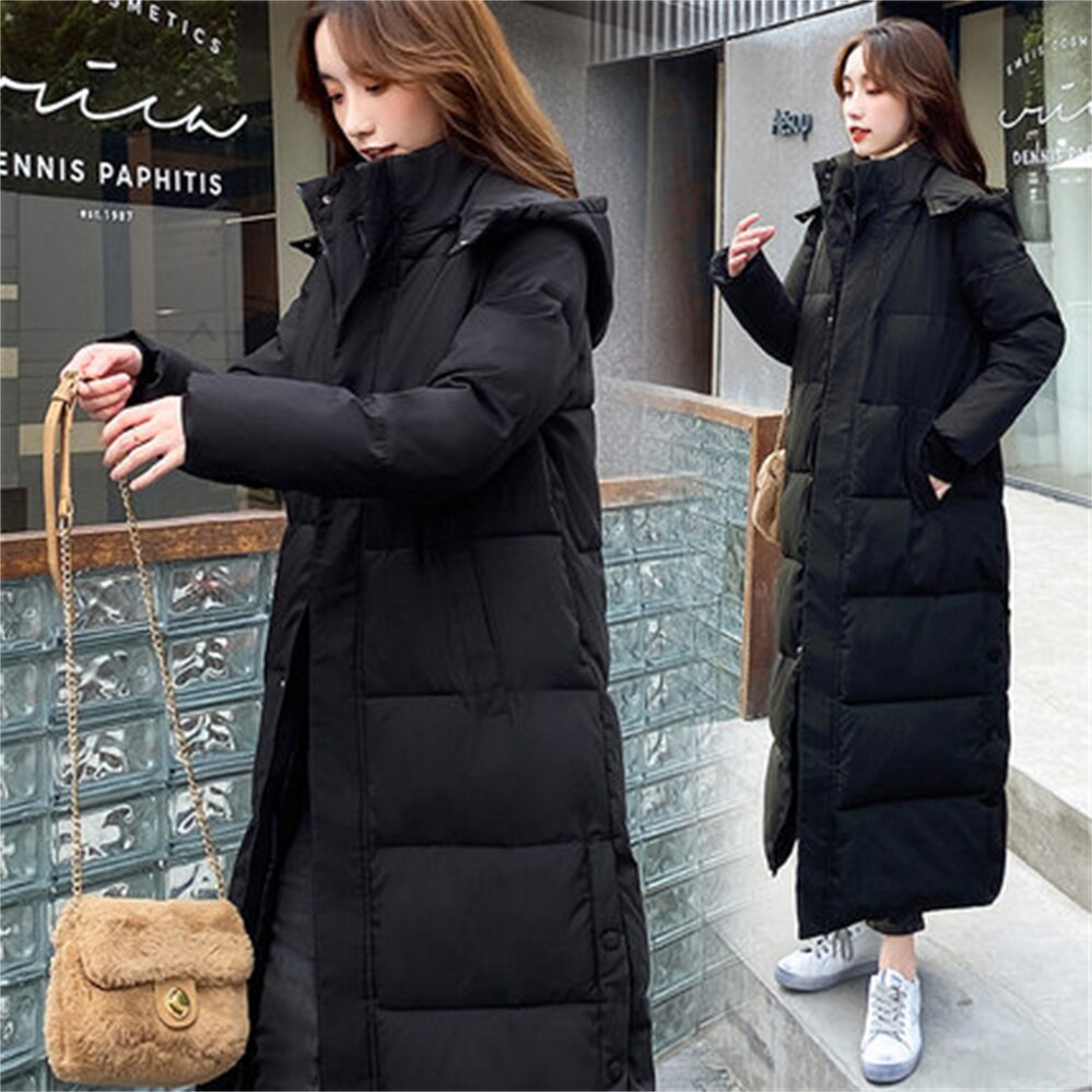 Chaqueta acolchada de plumón para mujer, chaqueta holgada larga por encima de la rodilla, versión coreana, gruesa, H552,