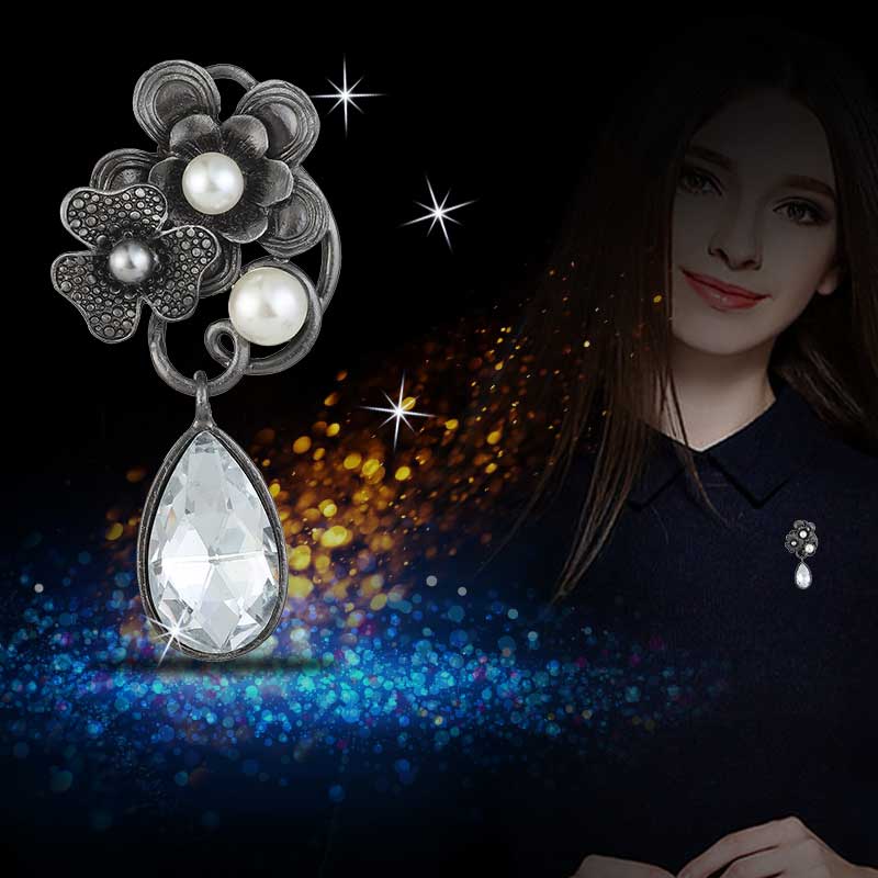 Jahrgang Kristall Perle Träne Brosche Stifte Wasser-tropfen Strass Glas Pflanze Blume Broschen Hochzeit Braut Strauß Schmuck Neue