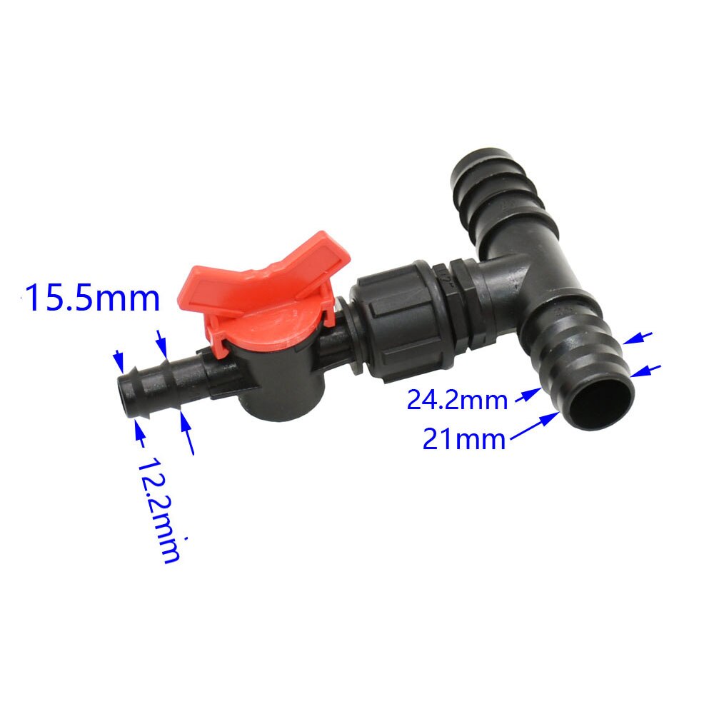 12mm 16mm 20mm PE Rohr T Anschlüsse mit Ventil 1/2 3/4 &quot;Reduzierung Garten Tippen Schlauch Splitter tropf Bewässerung Adapter 1PC: A