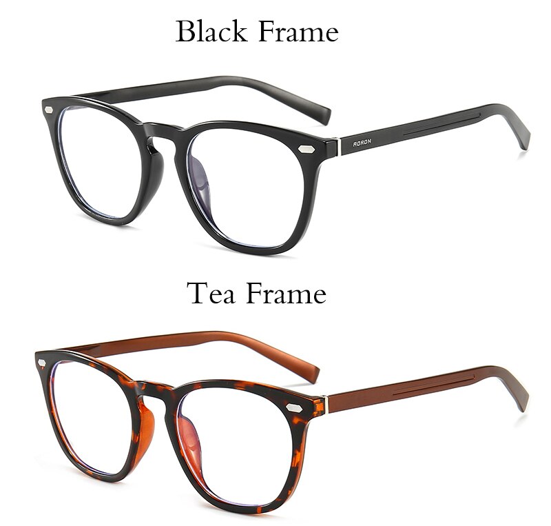 Nuevas gafas anti-azules para hombres y mujeres, gafas de espejo planas, gafas redondas montura de aluminio TR Retro, gafas transparentes negras: Black And Tea