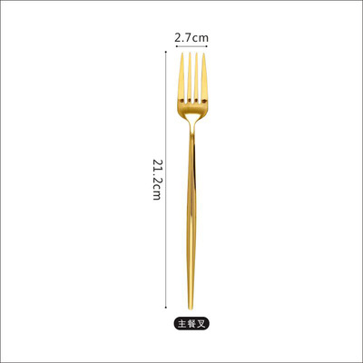 Golden Western Cutlery Mirror 304 Stainless Steel Dinner Steak Knife Fork Spoon Set Fruit Dessert Fork Coffee Spoon Chopsticks: Dinner fork