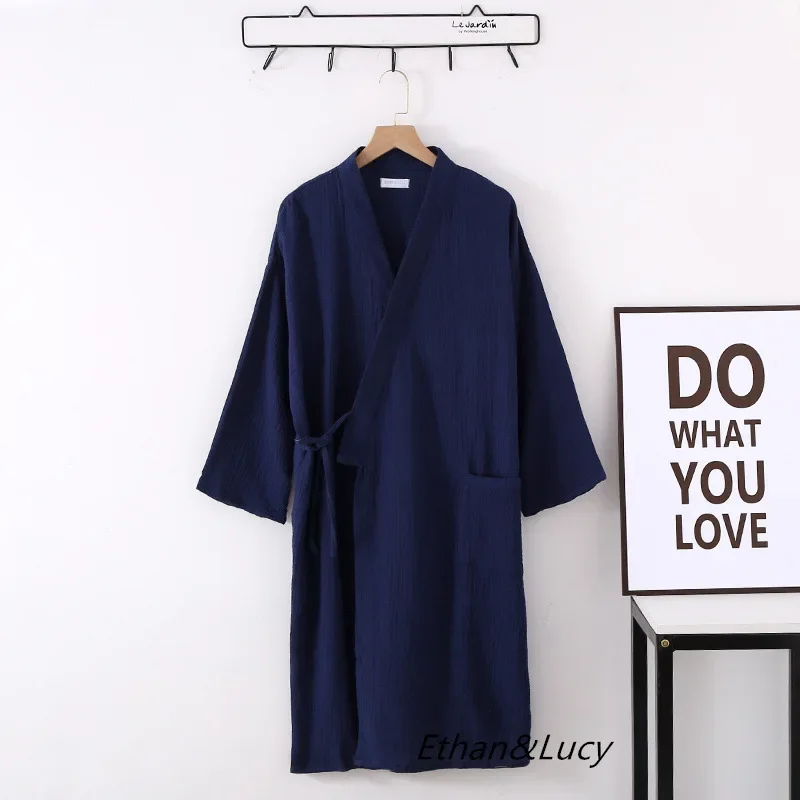 Løs plus size kvinders hjemmetøj natkjole til efteråret morgenkåber til kvinder flerfarvede lange ærmer kimono bomuldsbadekåber: Xxl / Himmelblå