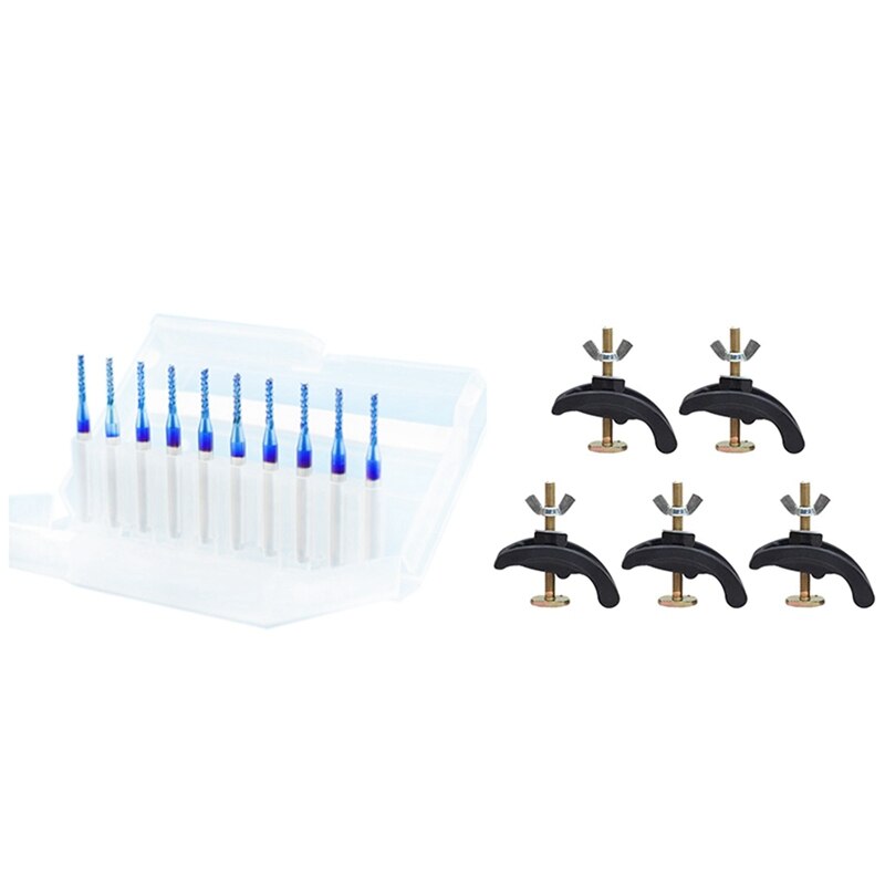 10Pcs 1.2Mm Spiral End Milling Cutter Cnc Router Bit & 5Pcs Cnc Milling Engraving Machine Pressing Plate Clamp Fixture