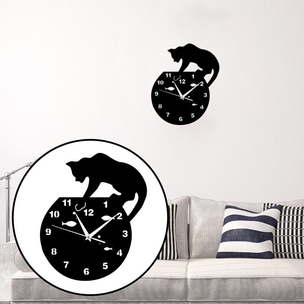 Sticker Klok Ondeugende Kat Acryl Elektronische Led Kids Wekker Wandklok Modern Home Decor Horloge Muur Sticker