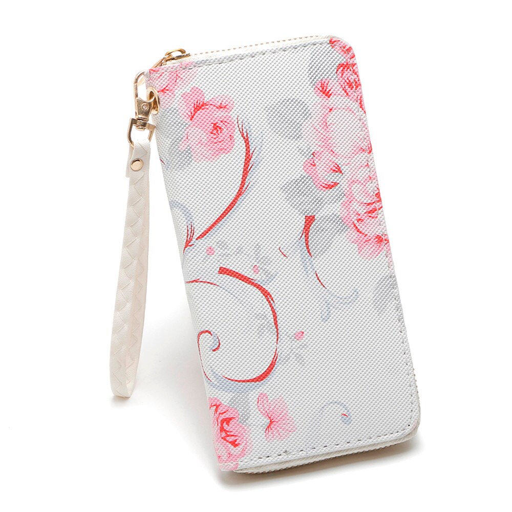 Women Purse Rose Flower Long Wallet Coin Bag Purse Double Zipper clutch phone purse women carteira feminina: B