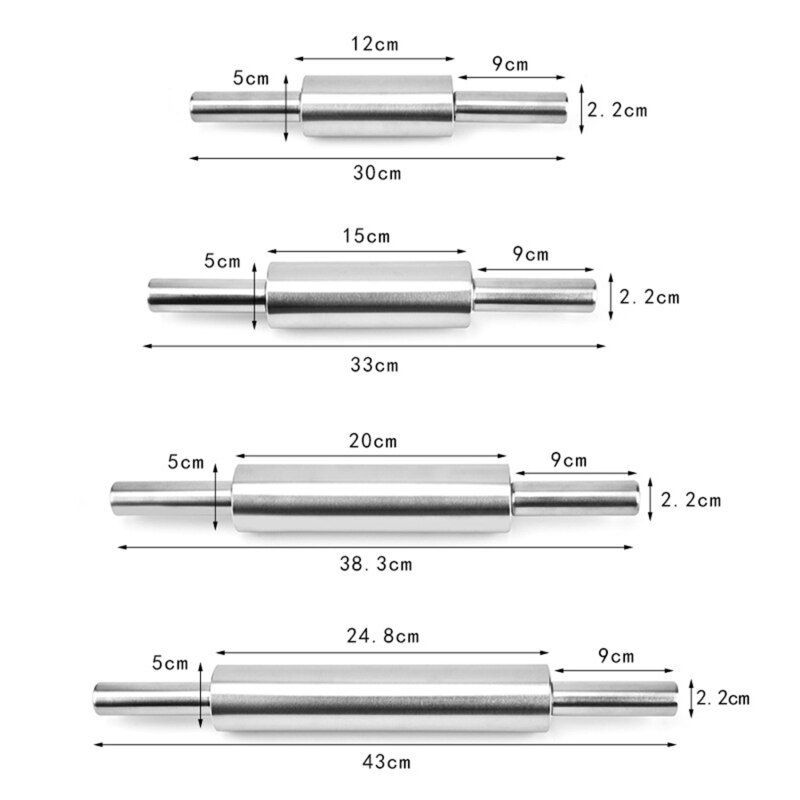 Stainless Steel Rolling Pin Non-stick Pastry Dough Roller Bake Pizza Noodles Dumpling Cookie Pie Making Baking Tool For Kitchen