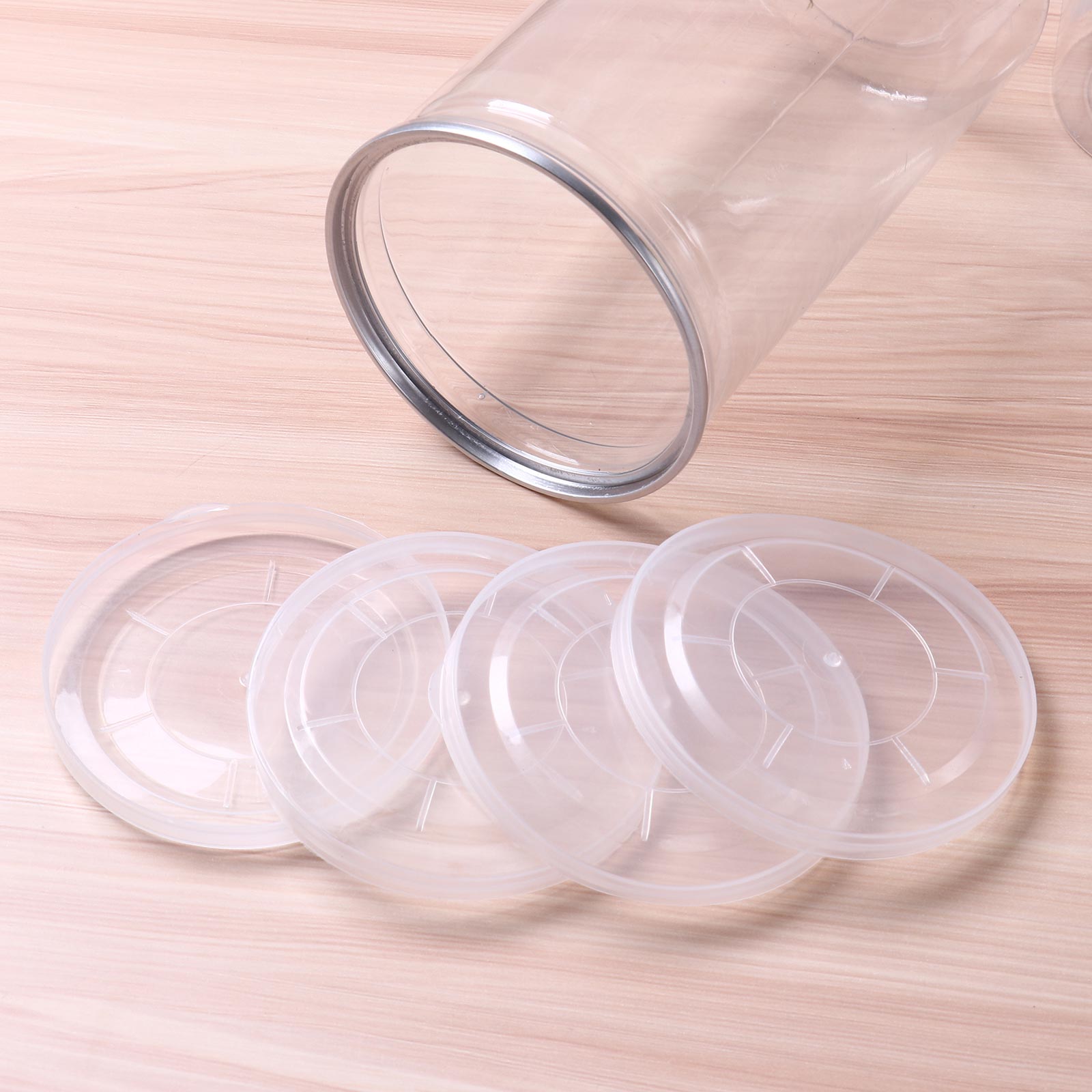 Latas de plástico transparente para almacenar alimentos reutilizables, frascos para almacenar alimentos, tapas a prueba sellado de fugas, de alimentos para perros y gatos para conservas, 100 unidades