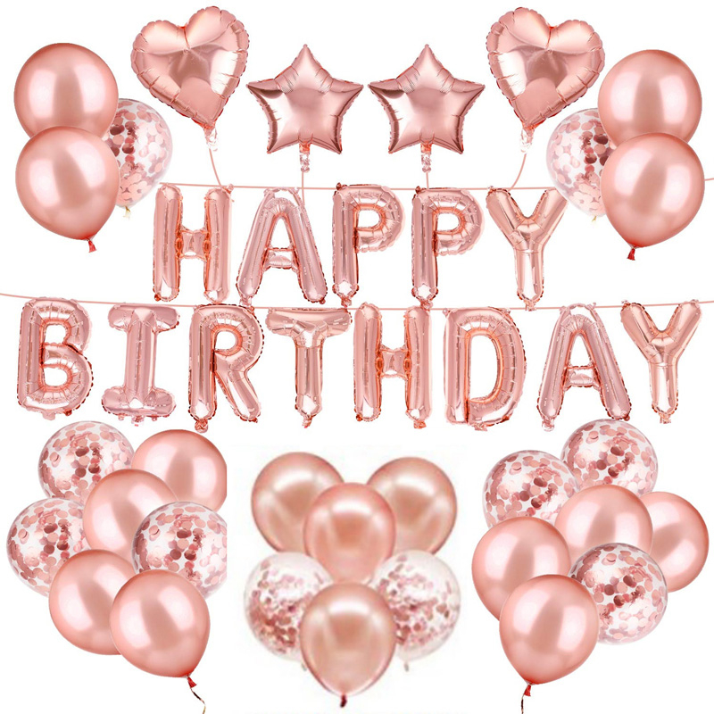 Rosa guld tema grattis på födelsedagen bokstäver fest dekoration folie ballonger set baby shower ballong firande dekor tillbehör: Mjölkvitt