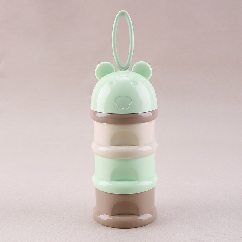 3 layers Bear Style Portable Baby Food Storage Box Essential Cereal Cartoon Infant Milk Powder Box Toddle Snacks Container: Green