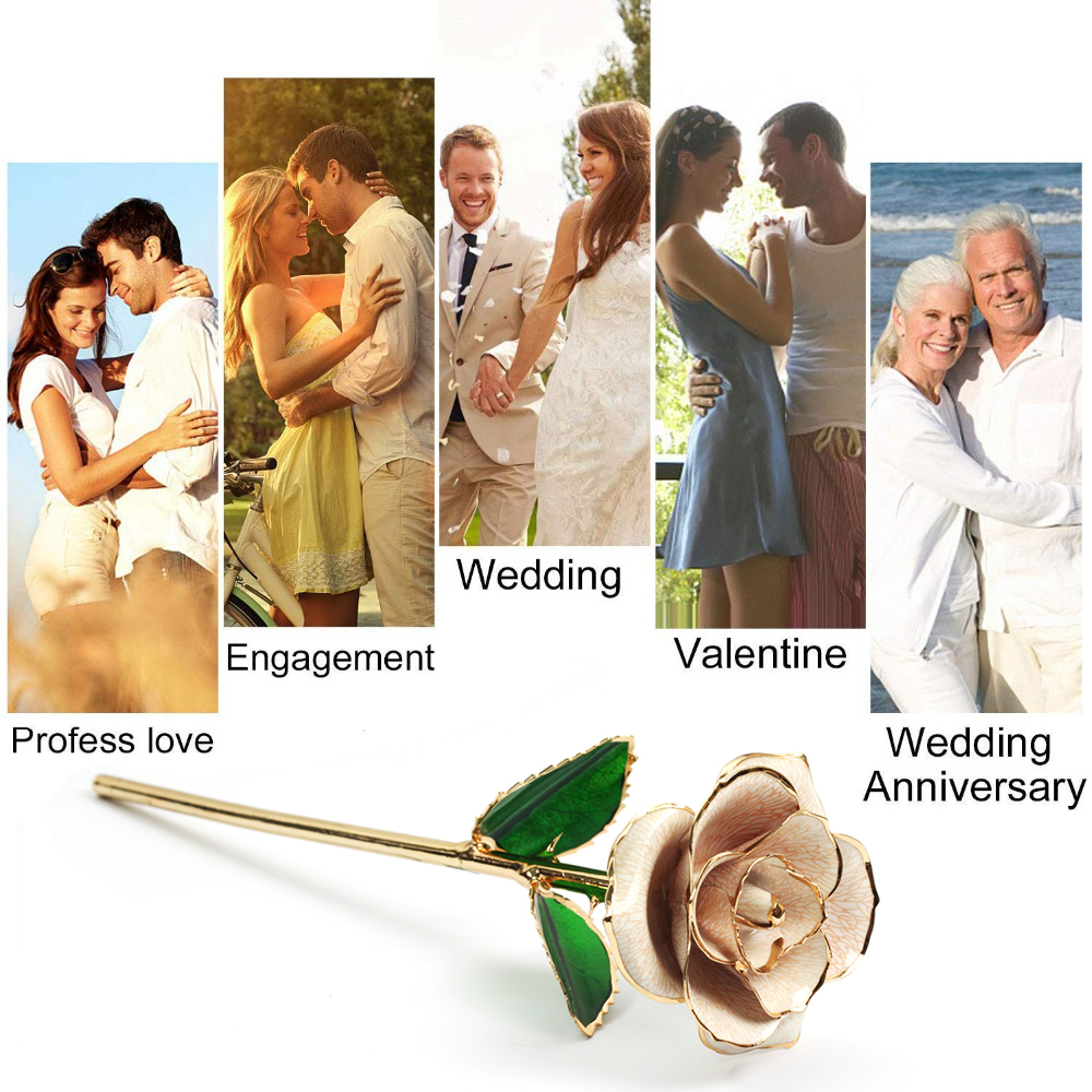 24k Gold Dipped Rose Flower Artificial Flowers Eternal Rose with Stand Forever Love In Box Birthday for Girls