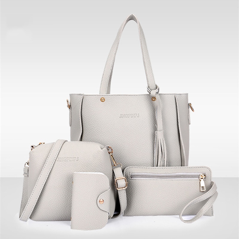 Conjunto de Tarjetero con asa superior para mujer, bolso de hombro con borla de gran capacidad, Cartera de cuero PU, cruzado, 4 Uds.