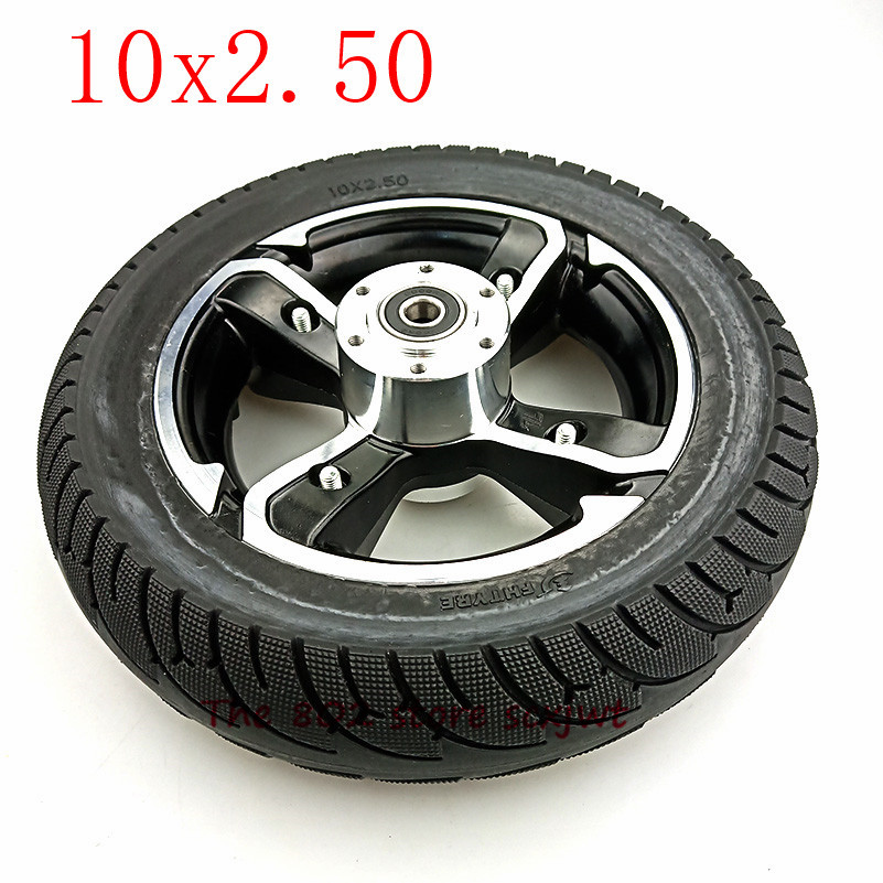 Super 10 inch solid wielen 10x2.50 explosieveilige Effen Banden & aluminiumlegering schijfrem gat velgen voor Elektrische Scooter