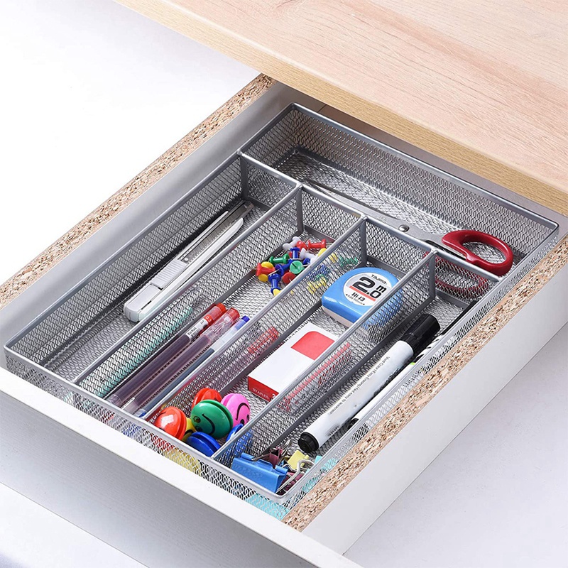Cutlery Tray Organiser,Utensil Drawer Storage Organizer,Metal Mesh Organiser Tray with Anti-Slip Feet