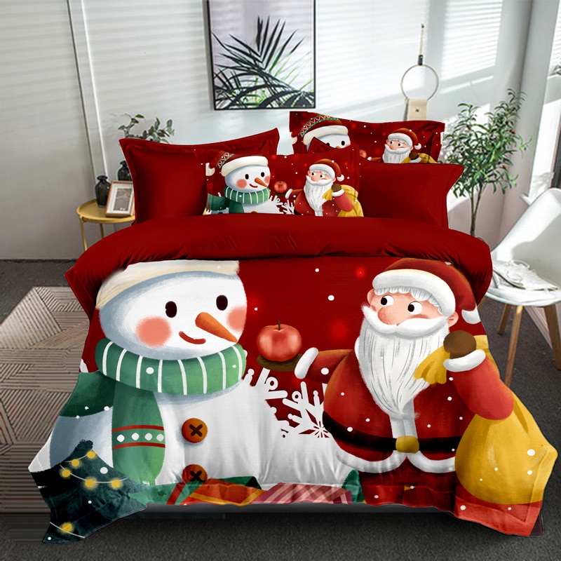3pcs Christmas Bedding Sets Snowflakes Christmas Tree Santa Snowman Bedding Sets Duvet Cover Soft Bed Sheet Set Decoration