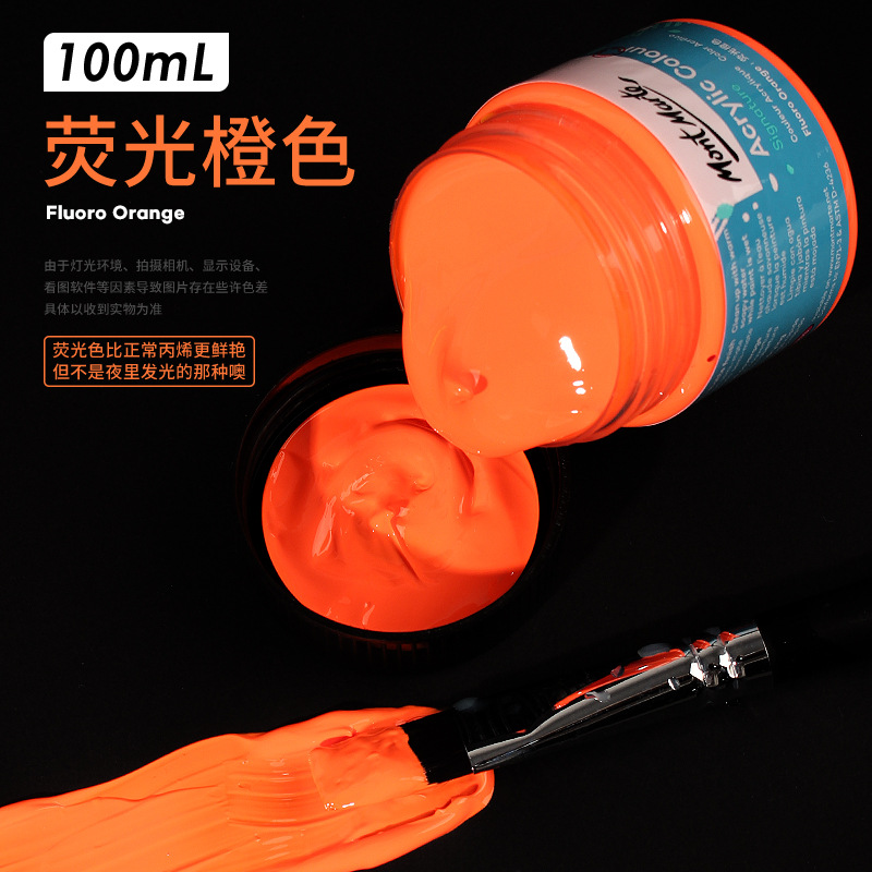 100ml Set Wall Painting Waterproof Diy Fluorescent Metallic Acrylic Paint: Fluorescent orange