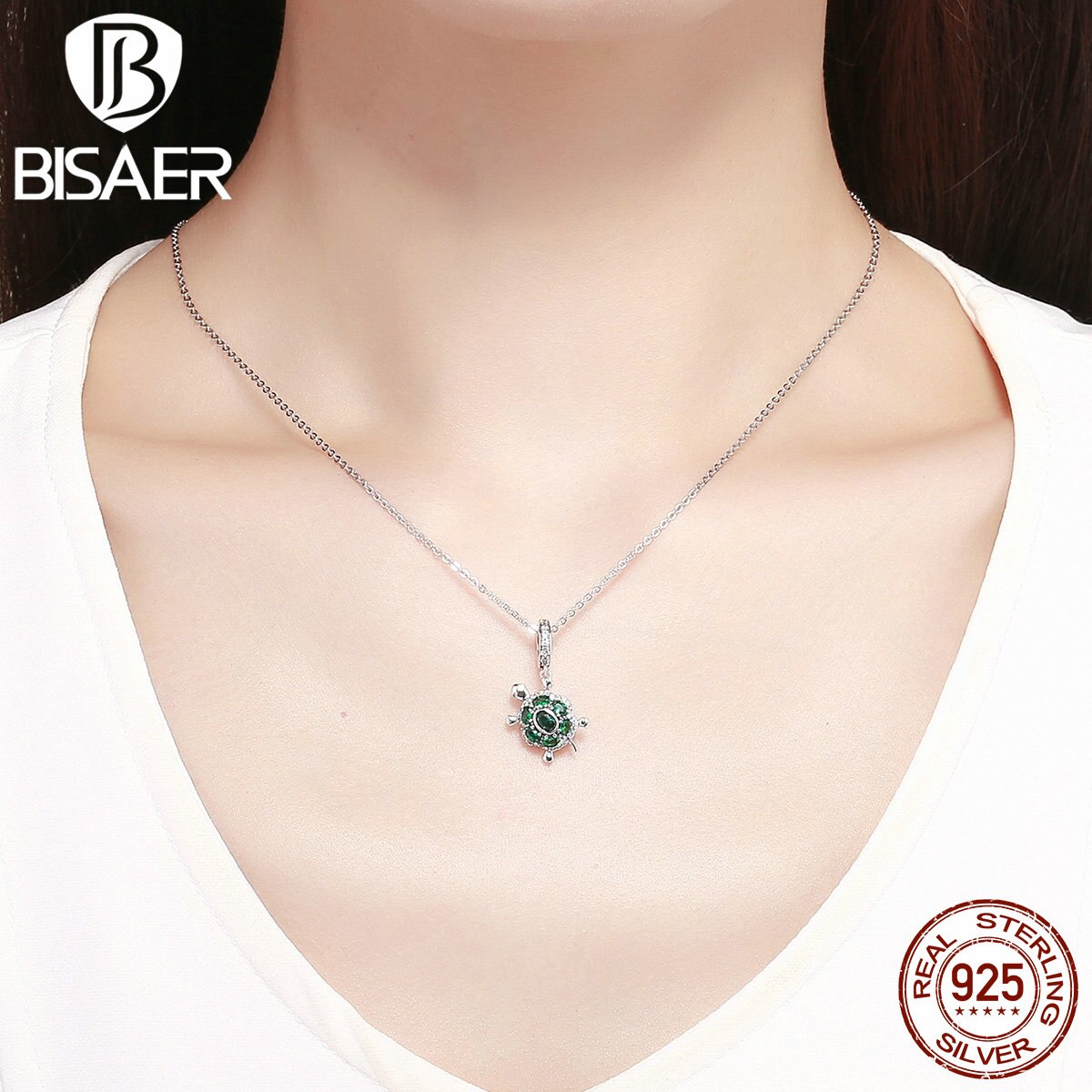 BISAER Ozean Reize 925 Sterling Silber Schildkröte Schildkröte Perlen Grün kubisch Zirkon passen Armbänder DIY Schmuck Machen ECC1017